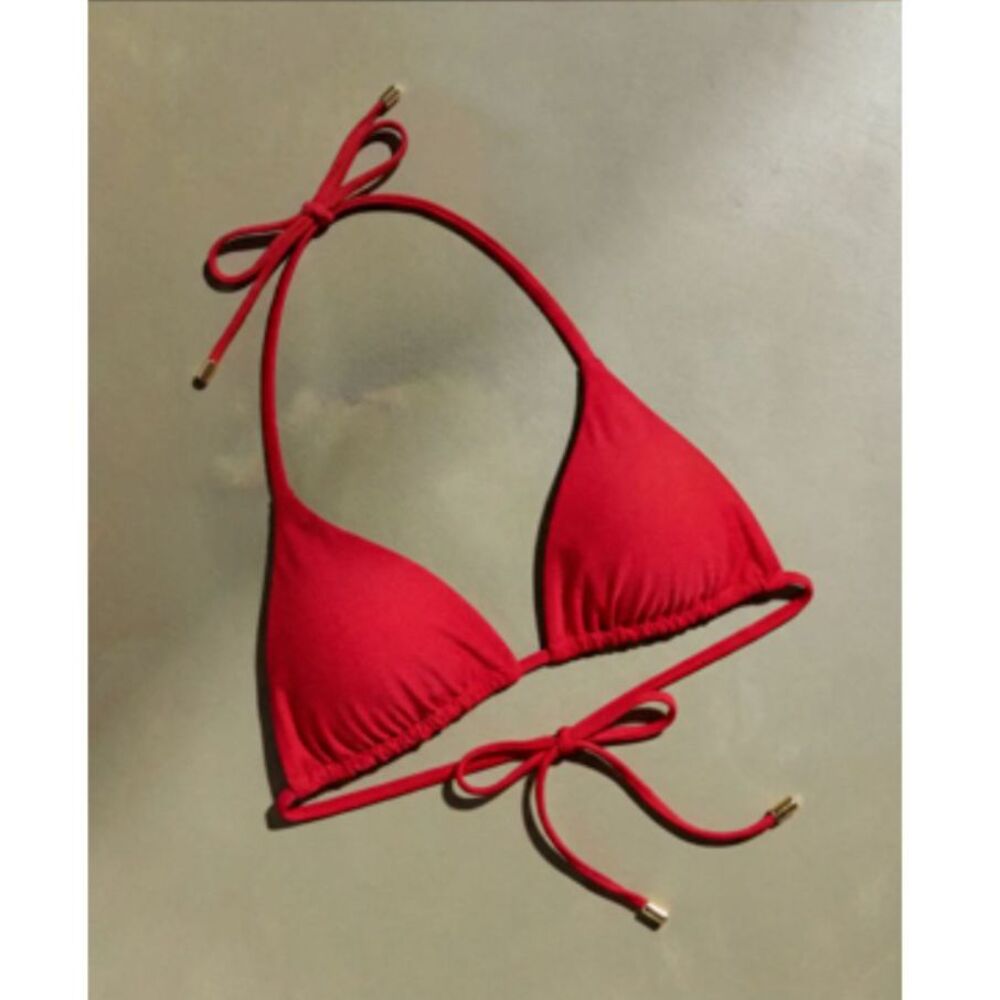 Quince Italian Triangle Bikini Top with Italian High Leg Bottoms Large Cherry